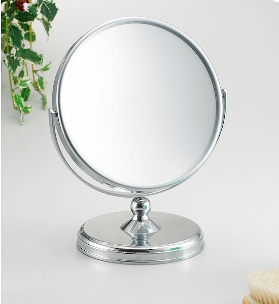 Mirror silver round on stand 07208