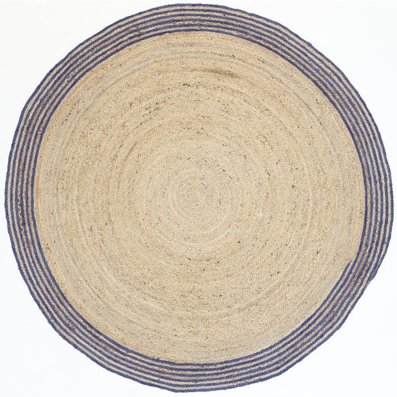 Carpi Navy Natural basket-weave Jute Pink edge Round150cm 0703