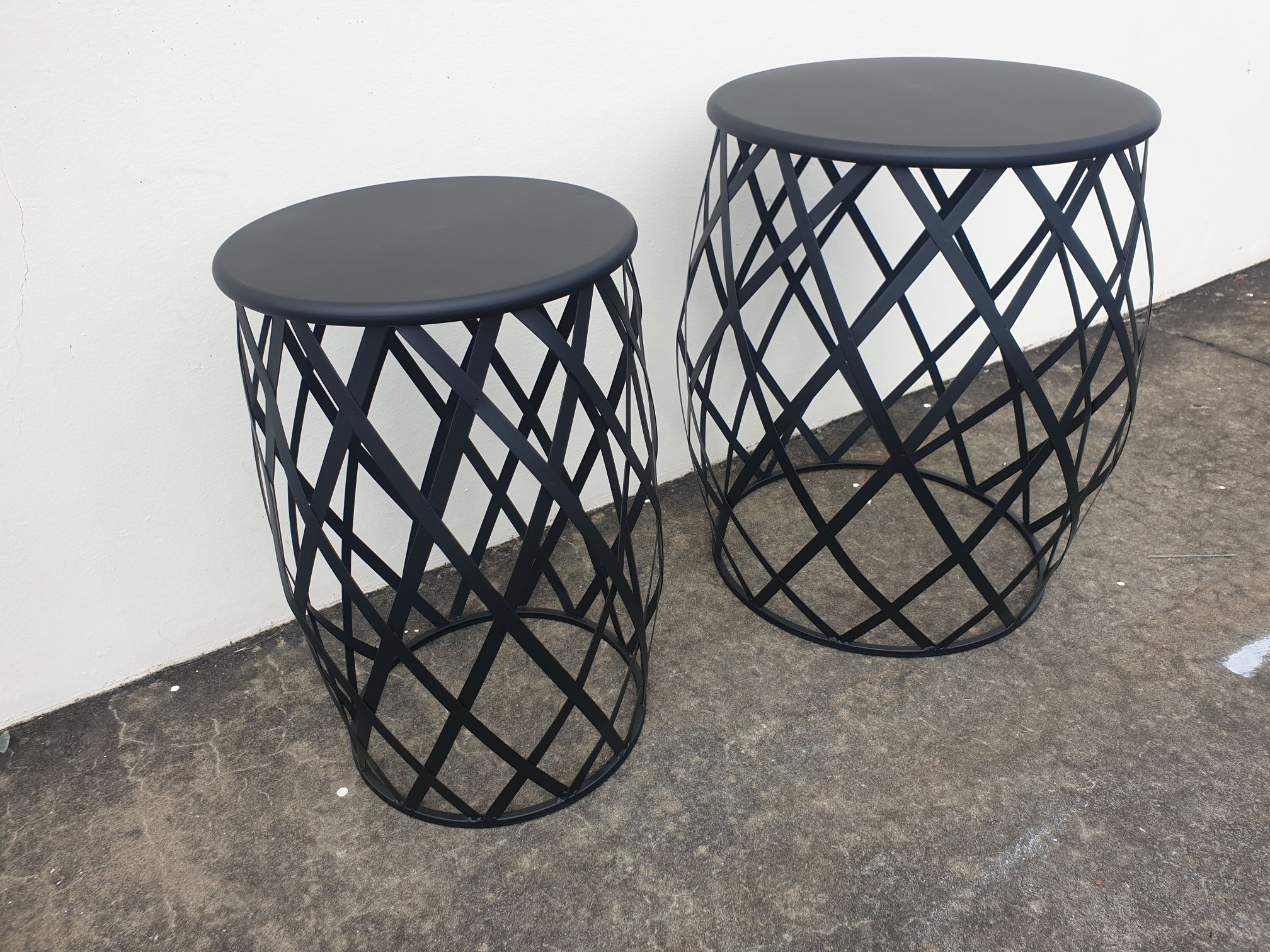 Table Side Lattice Black Set 2 56Dx60H 39Dx55H cm